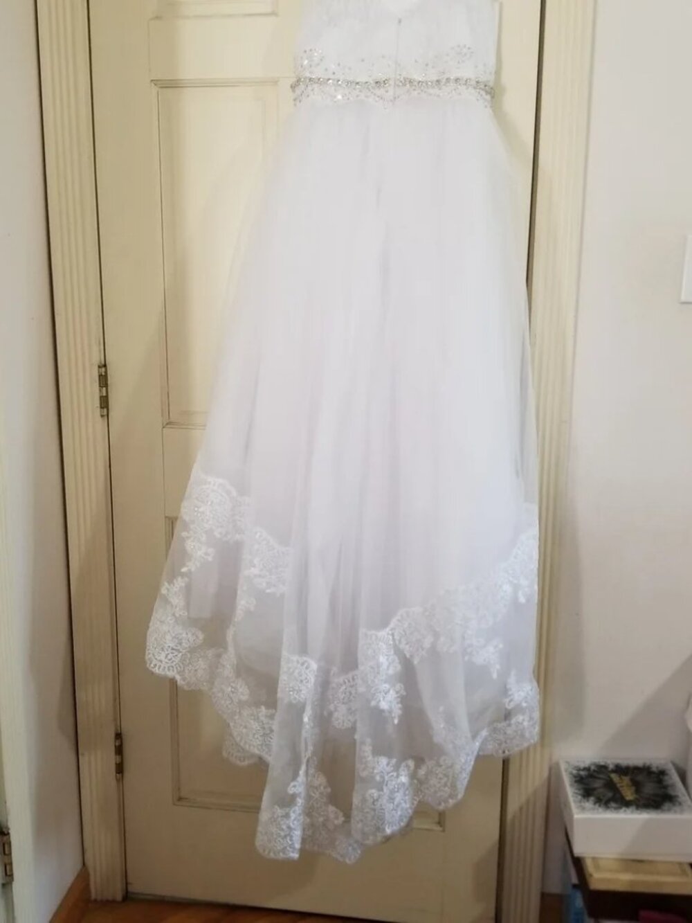 Communion White Lace Flower Girl Dress Butterfly Cape with Bow Size 12 - Picture 6 of 13
